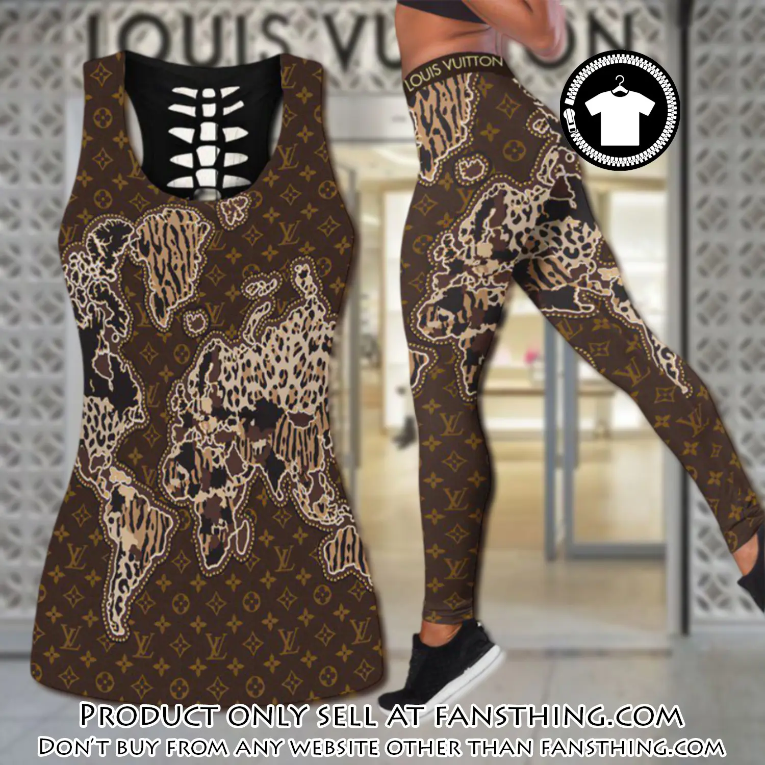 Louis vuitton map tank top leggings set luxury brand lv for women yoga gym fst5908514